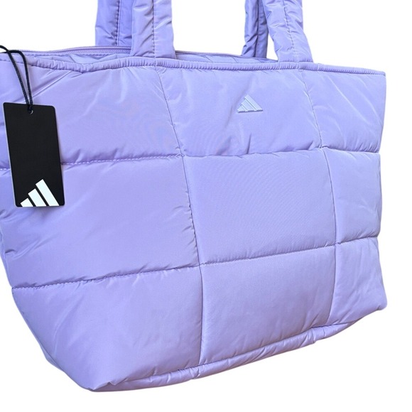 Adidas Women's Quilted All Me 3 Tote Powder Purple Plum Bag Puffy Travel NEW - Picture 3 of 10